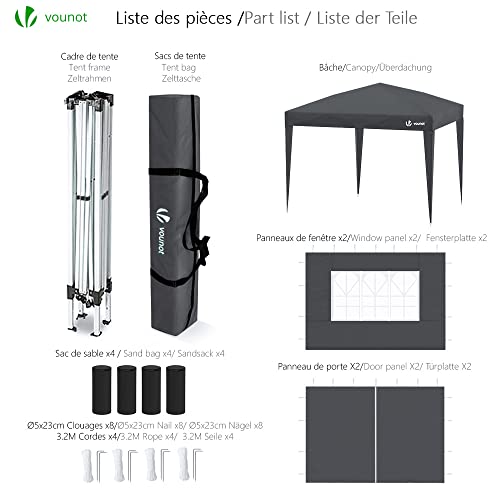 Detalle 2 de VOUNOT 3m x 3m Pop Up Gazebo with Sides & 4 Weight Bags – Grey