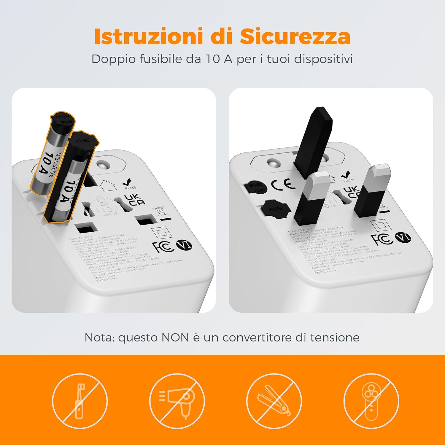 Thumbnail 5 de TESSAN Adattatore universale da viaggio con 3 USB-A e 1 USB-C 🔌