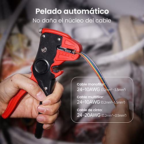 Detalle de KAIWEETS pelacables automático 2 en 1 (ajustable) para pelar y cortar cables de una, dos hebras y planos