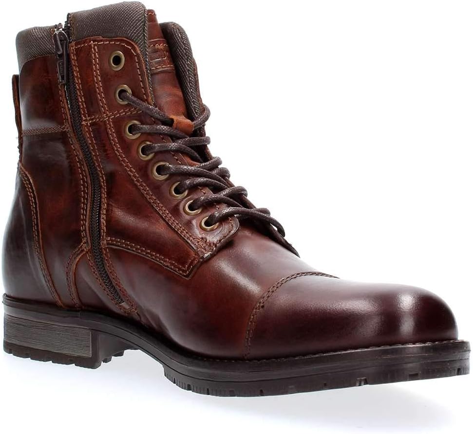 Detalle 2 de JACK & JONES Jfwalbany : boots biker en cuir marron pour homme