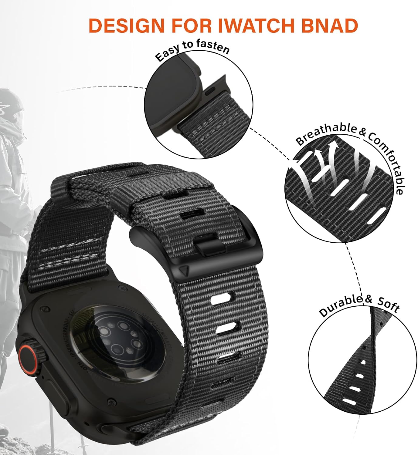 Thumbnail 3 de PremiFit Nylon Watch Band for Apple Watch Ultra 3/2/1 (49mm–42mm) — Breathable, Quick-Adjust Strap