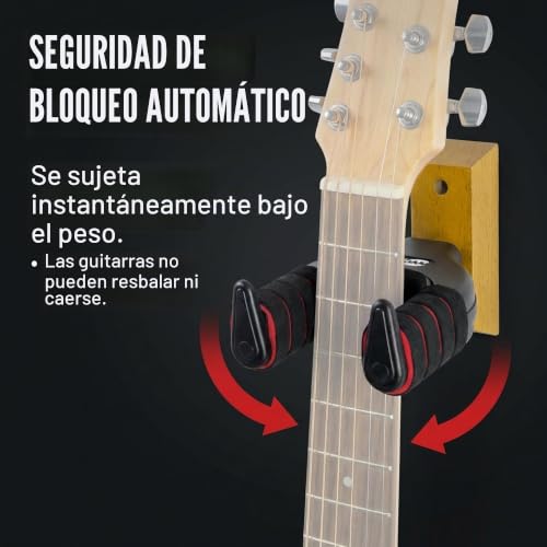Detalle 2 de RockJam RJWMGH01: Soporte de pared para guitarra con percha y bloqueo automático