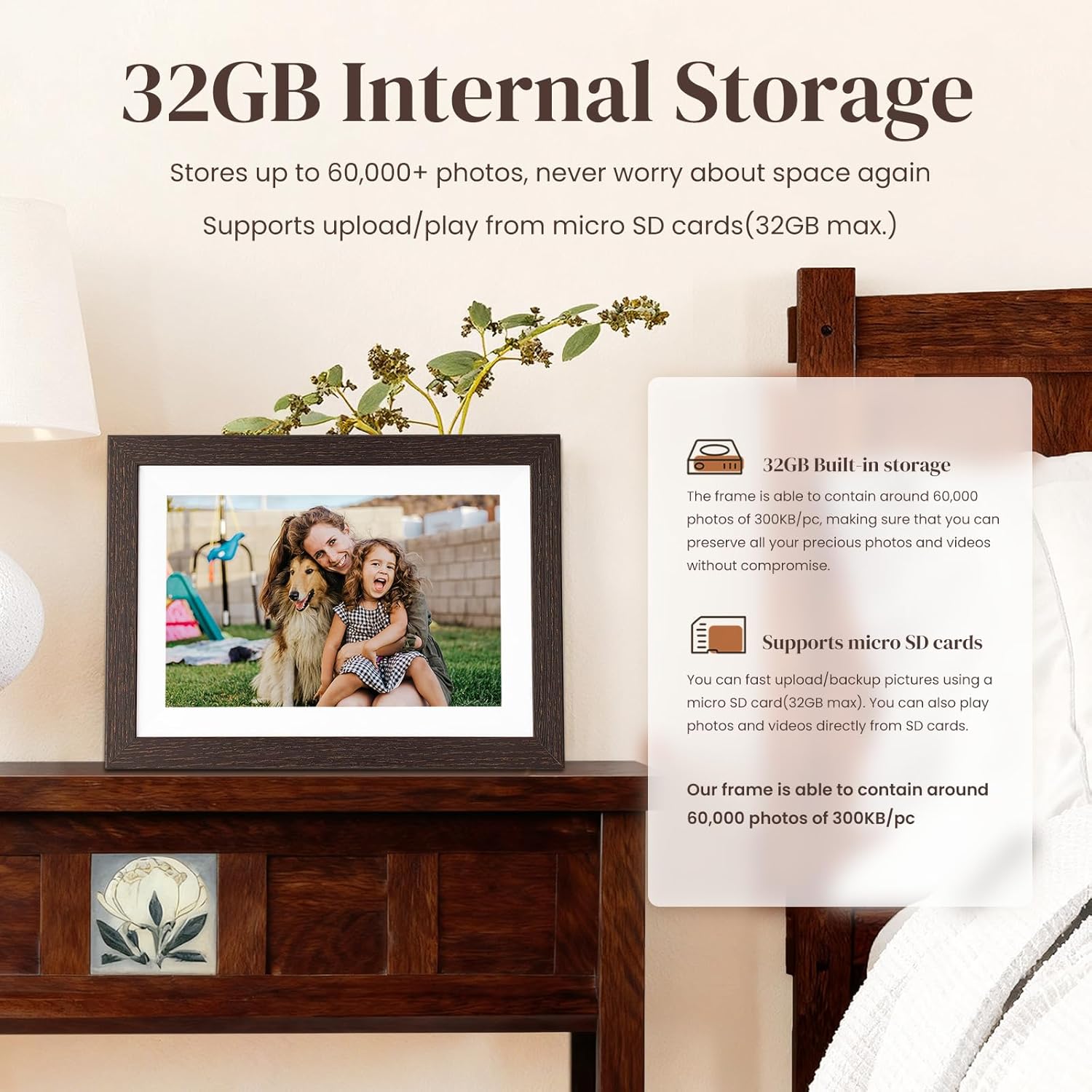 Detalle de BIHIWOIA 10.1" Frameo Digital Picture Frame with 32GB, WiFi, and Touch Screen