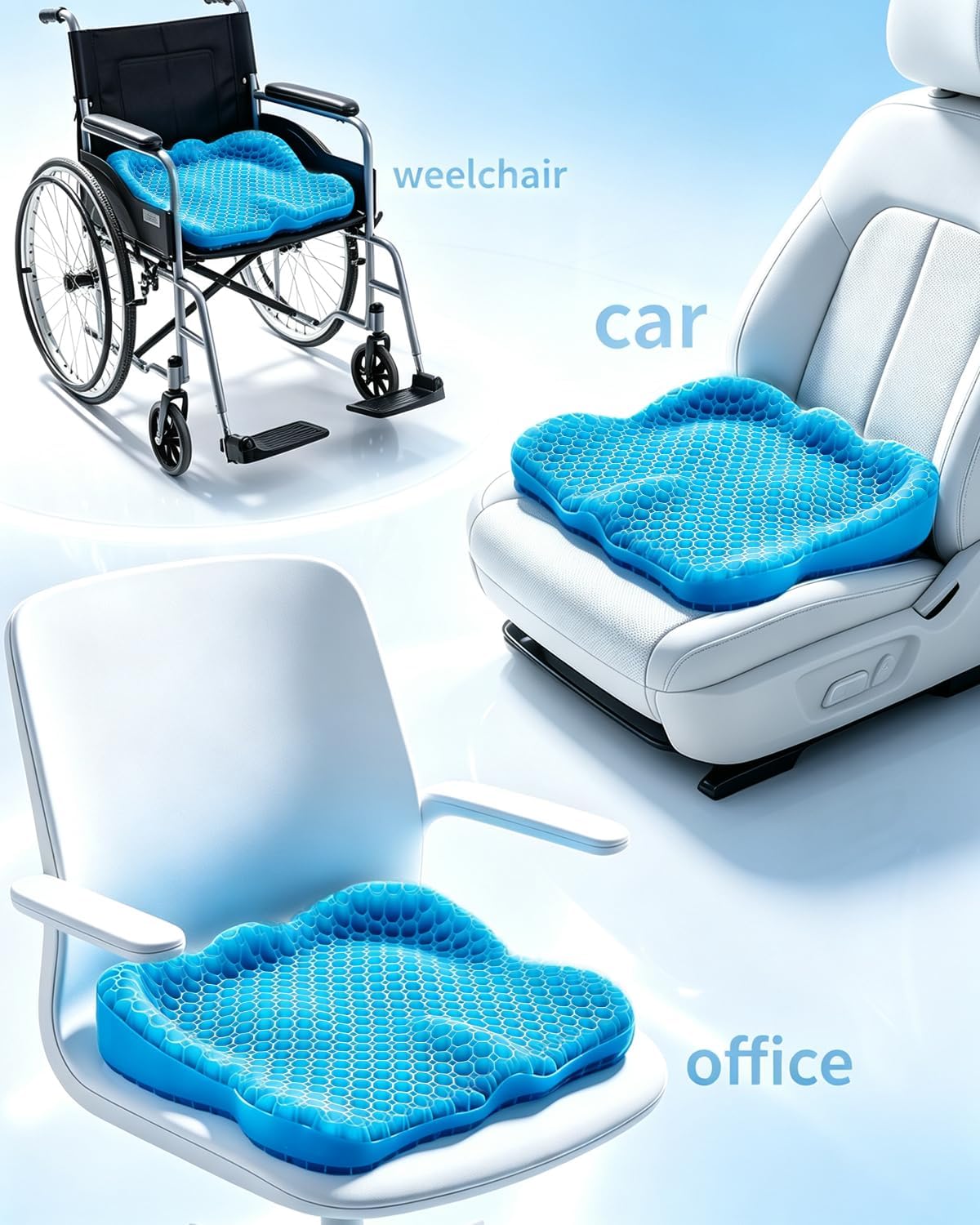 Detalle de RARIRO hudie-xcclan Gel Seat Cushion, Breathable Honeycomb Design, Blue