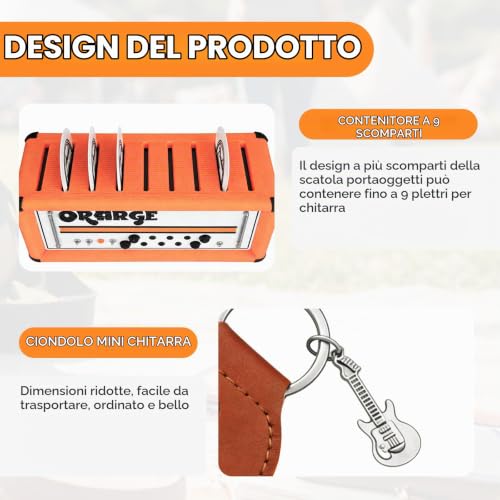 Detalle de Letuxaamz Porta Plettri per Chitarra: Organizer Stile Ampli con 9 Scomparti e Custodia in Pelle Marrone