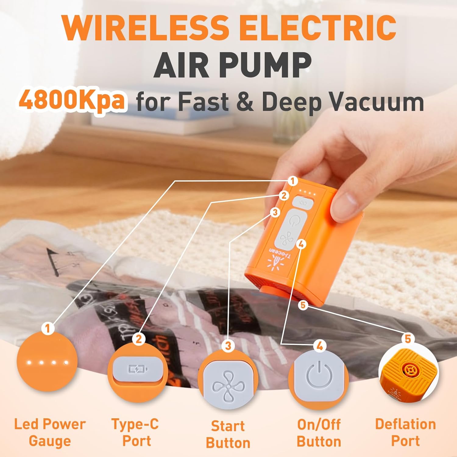 Thumbnail 3 de TJ-Ocean 12-Pack Vacuum Storage Bags with Portable Wireless Electric Pump