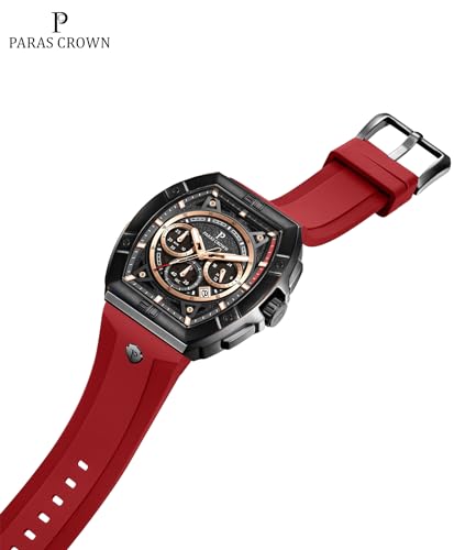 Thumbnail 8 de PC PARAS CROWN Montre Homme Quartz Chronographe – Boîtier Tonneau, acier inoxydable, 5 ATM, bracelet silicone