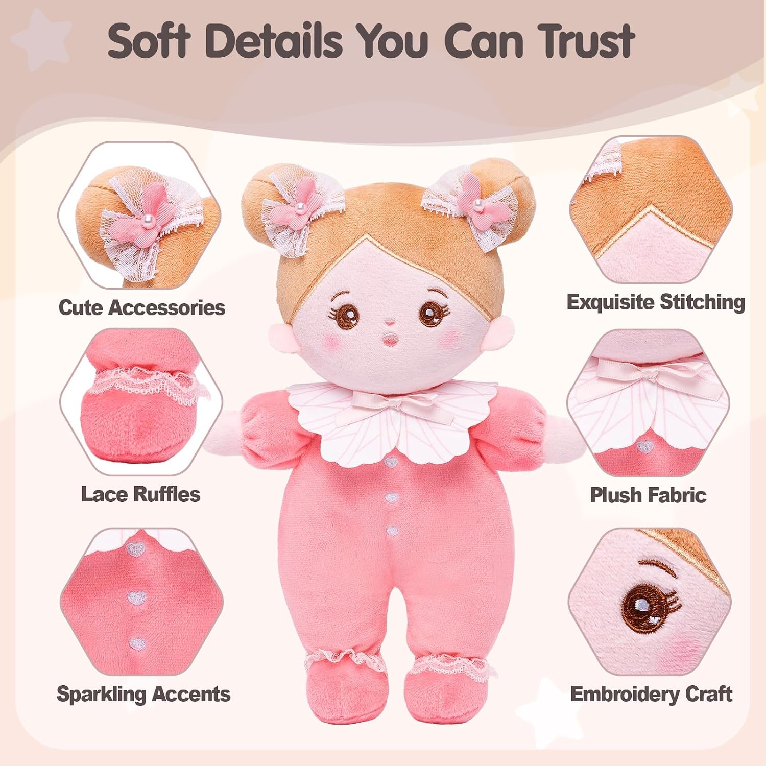 Detalle de OUOZZZ 25cm Machine Washable Rag Doll – Soft Baby Doll for Girls