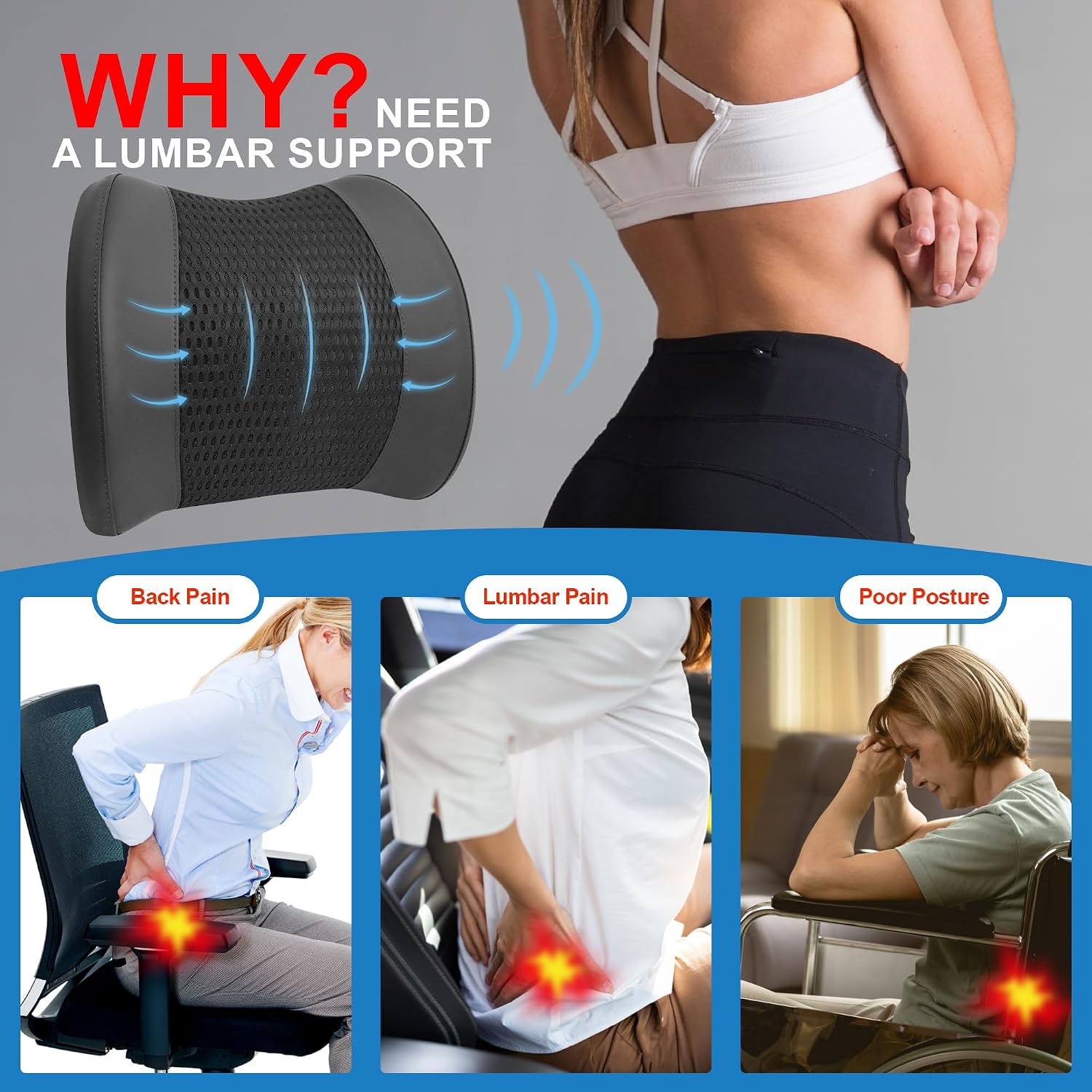 Thumbnail 2 de Lofty Aim Lumbar Support Pillow for Car with Memory Foam and Adjustable Straps