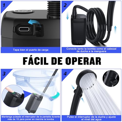 Thumbnail 4 de Ducha Portátil Spopal para Camping con Batería de 6000 mAh y 4 L/min