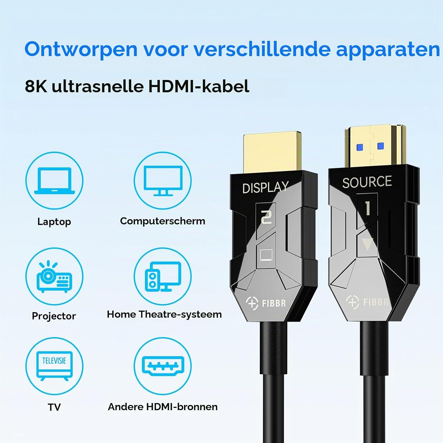 Thumbnail 3 de FIBBR F1-HDMI HDMI 2.1-glasvezelkabel van 6 m, 48 Gbps en 8K