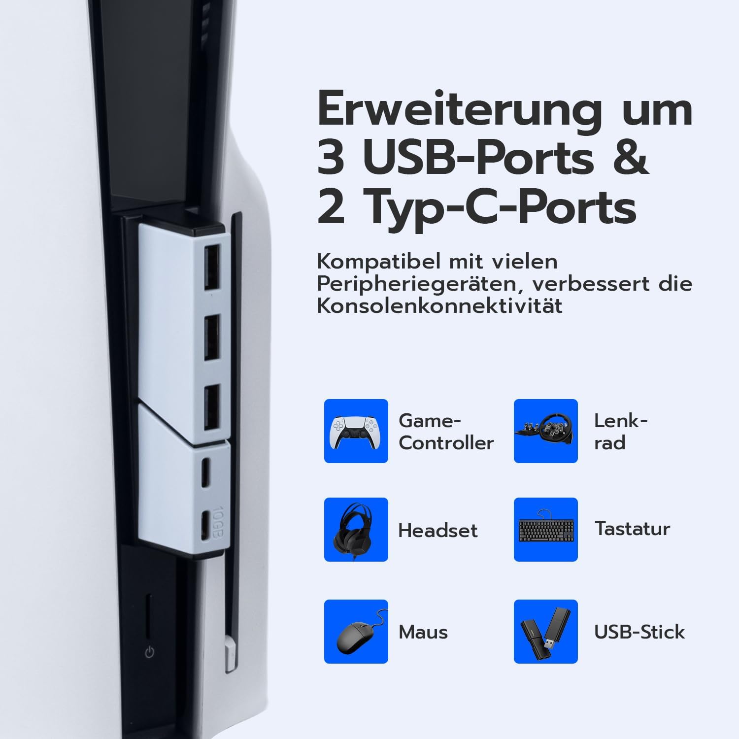 Detalle de USB-Hub für PS5 Slim mit 5 Ports