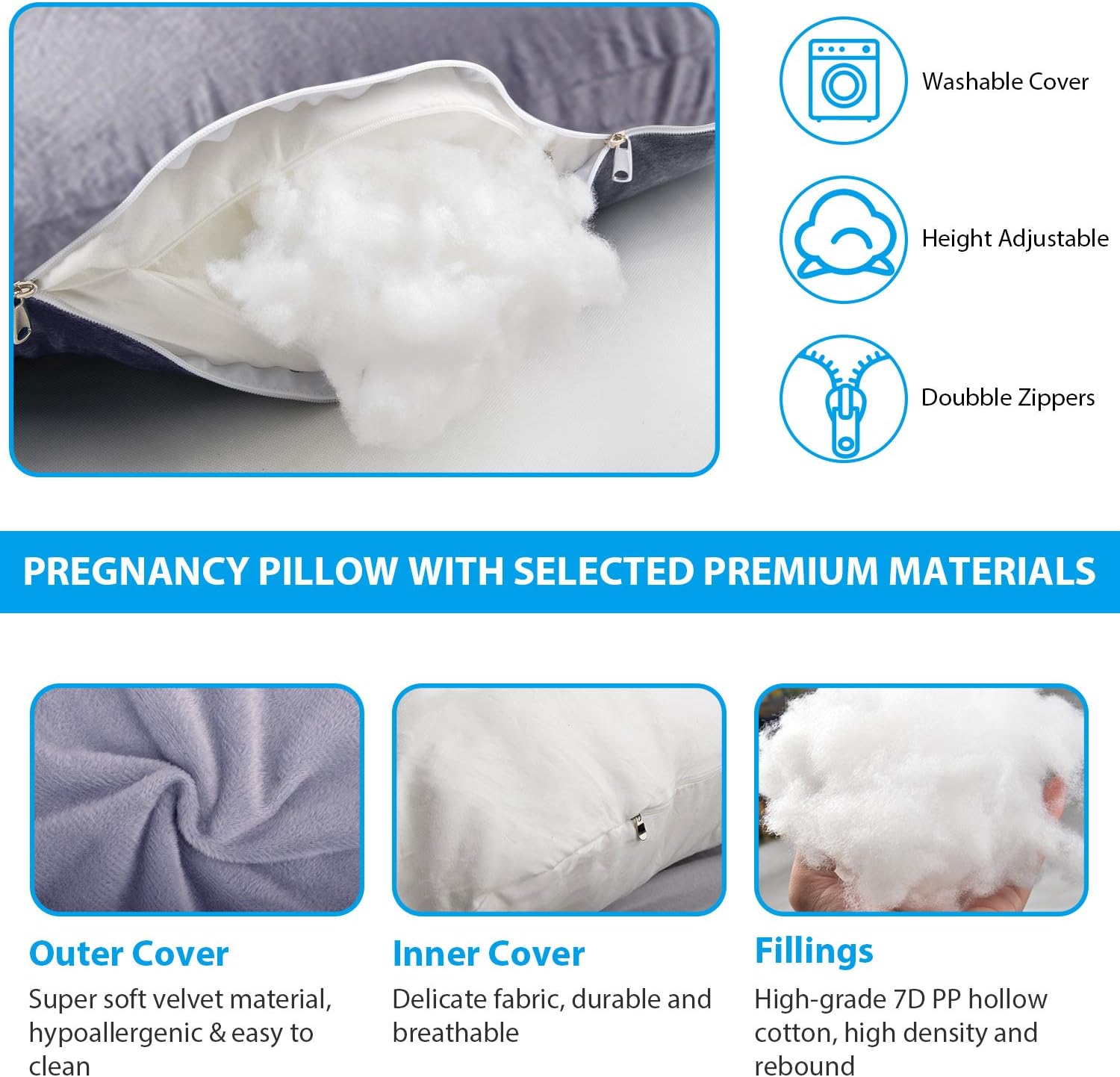 Detalle de Victostar V-Pillow-DG 57-Inch U-Shaped Pregnancy Pillow with Removable Cover