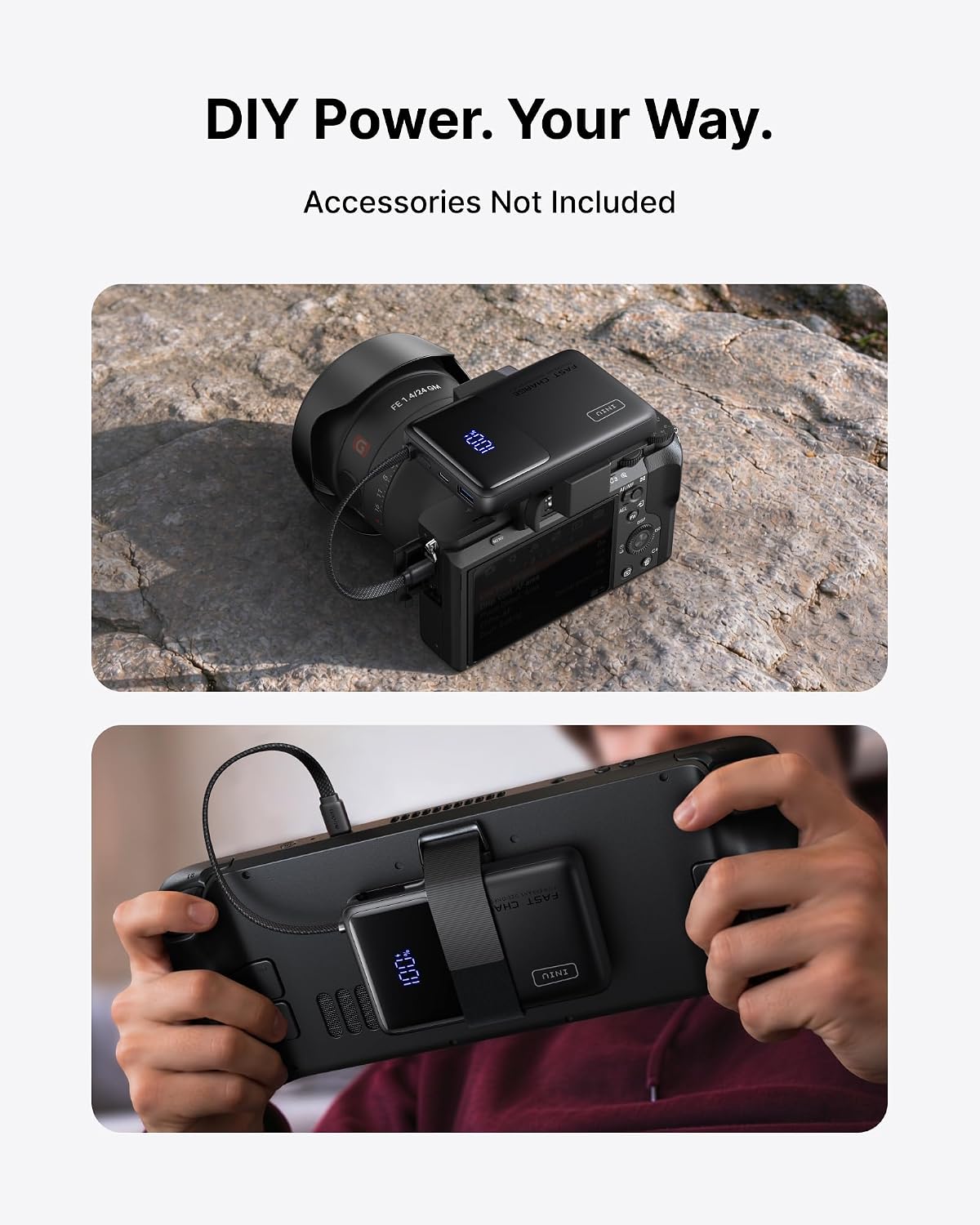 Detalle 2 de INIU P55L 10,000mAh Power Bank, 45W Fast Charging and Built-in USB-C Cable