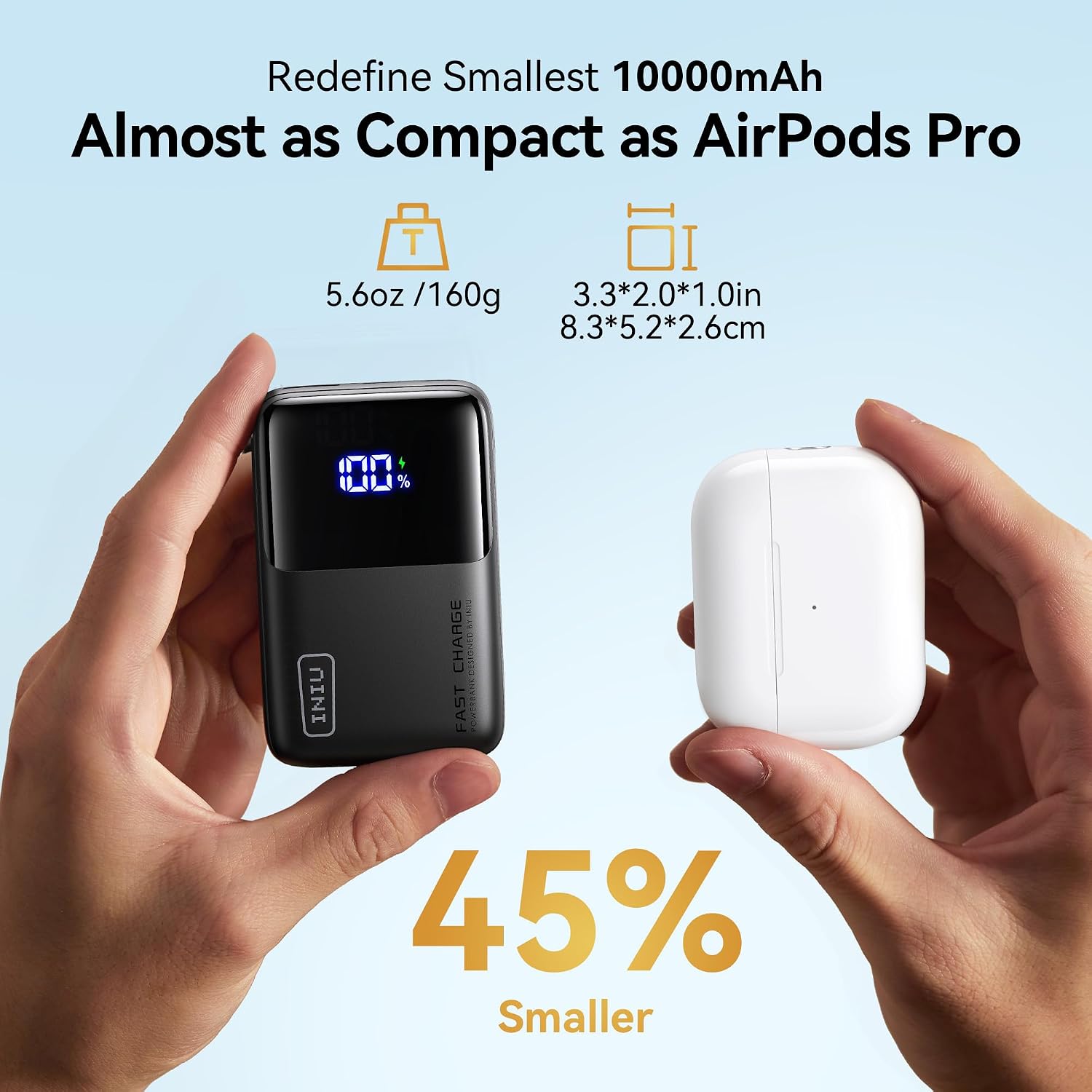 Detalle de INIU Smallest Power Bank 10000 mAh, 45W fast charging