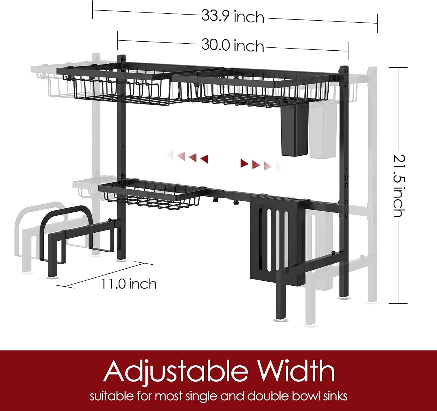 Detalle de Sakugi CA654 Over-the-Sink Dish Drying Rack, Adjustable Stainless Steel, Black