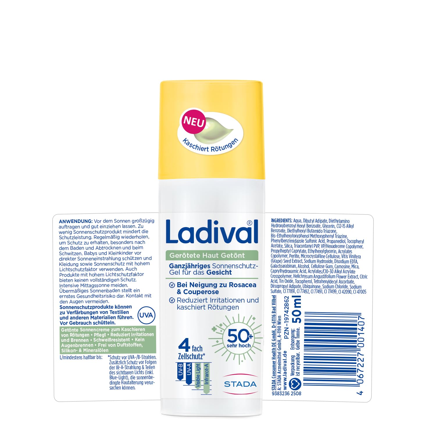 Detalle de Ladival Gerötete Haut Getöntes Sonnenschutz-Gel Gesicht LSF 50+ – CC Cream zur Rosacea-Korrektur