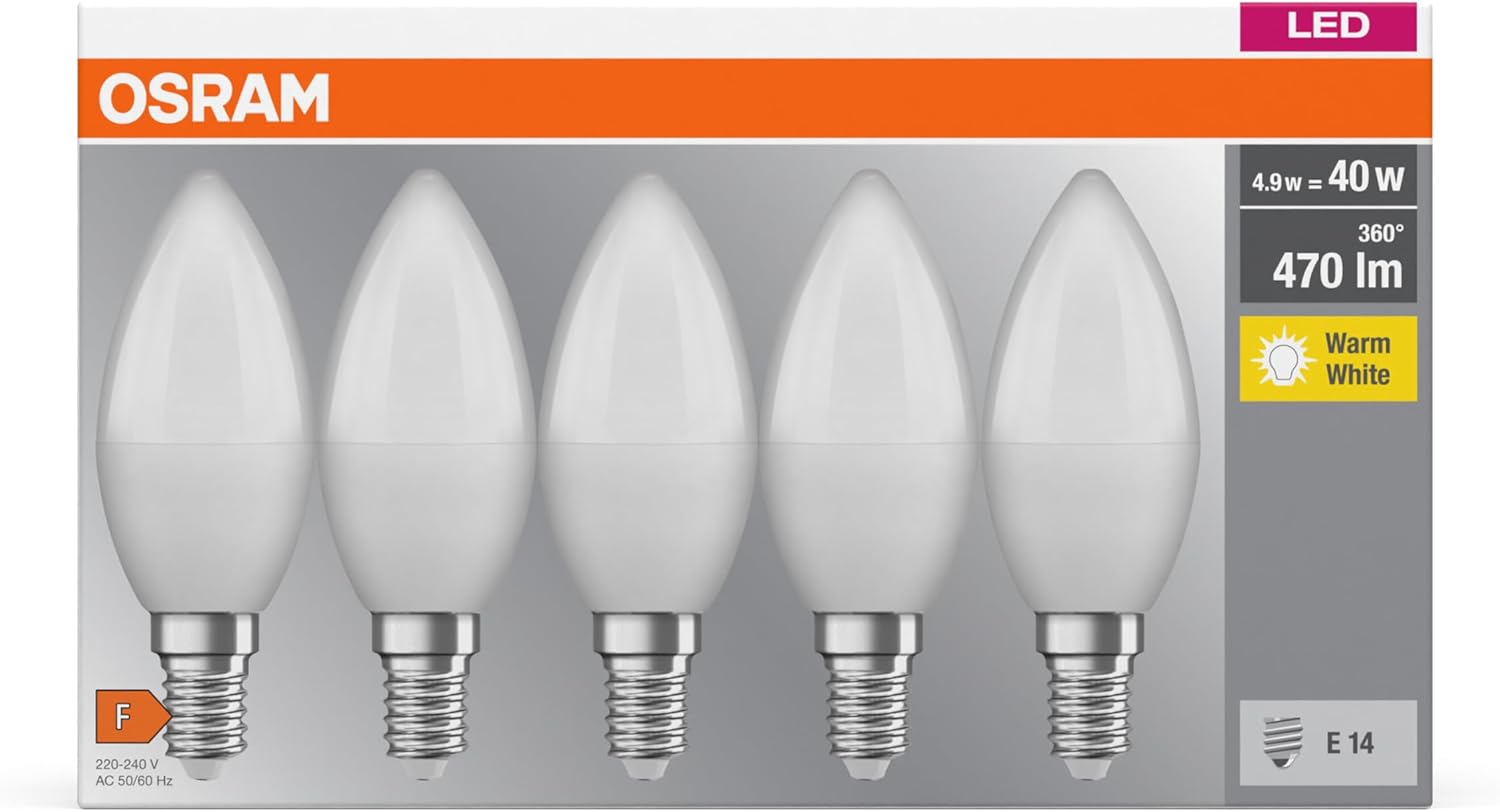 Detalle 1 de Osram LED BASE Classic B40 en verre dépoli pour culot E14, blanc chaud 2700K (boîte de 5)