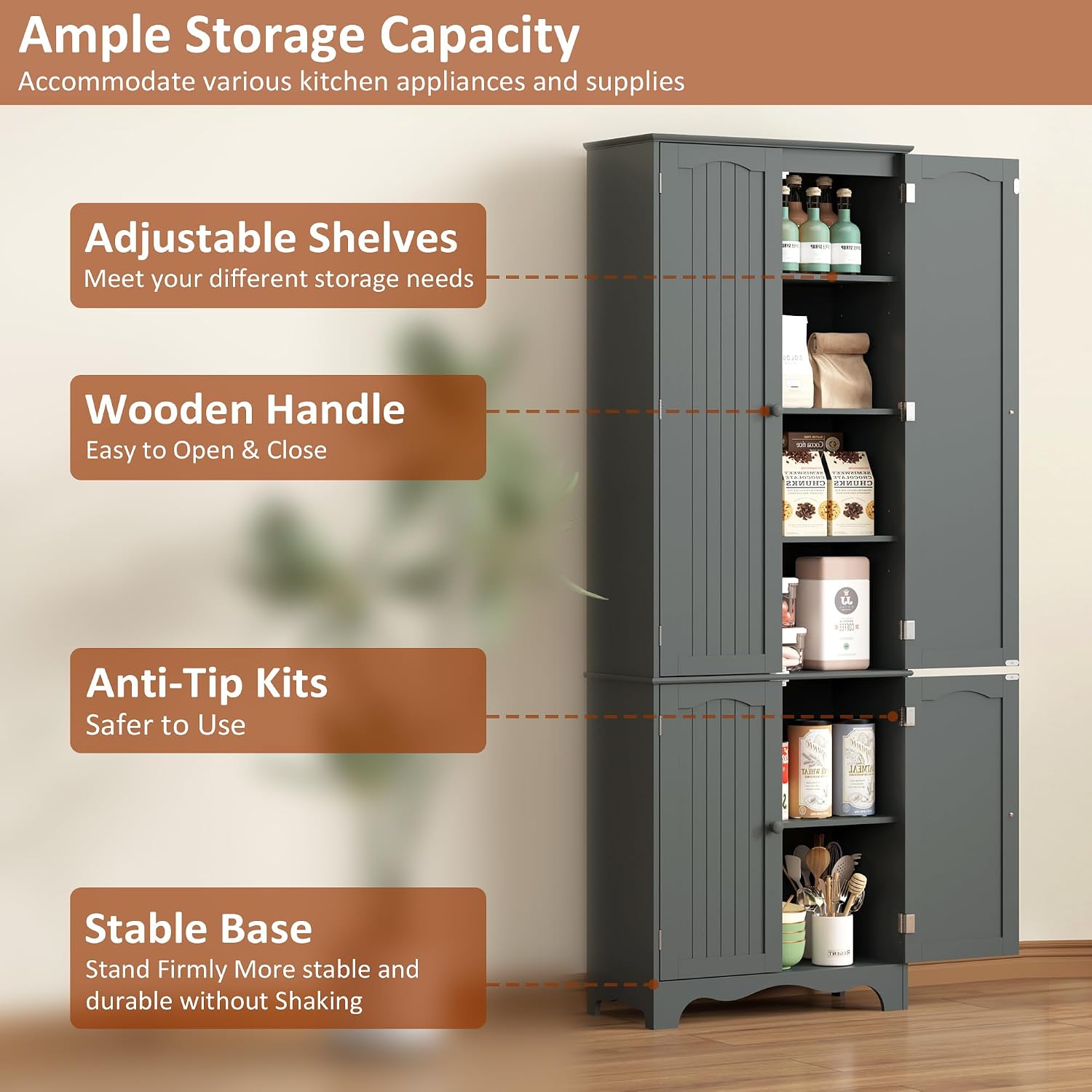 Detalle 2 de Yusong Kitchen Pantry Cabinet 72.05-inch