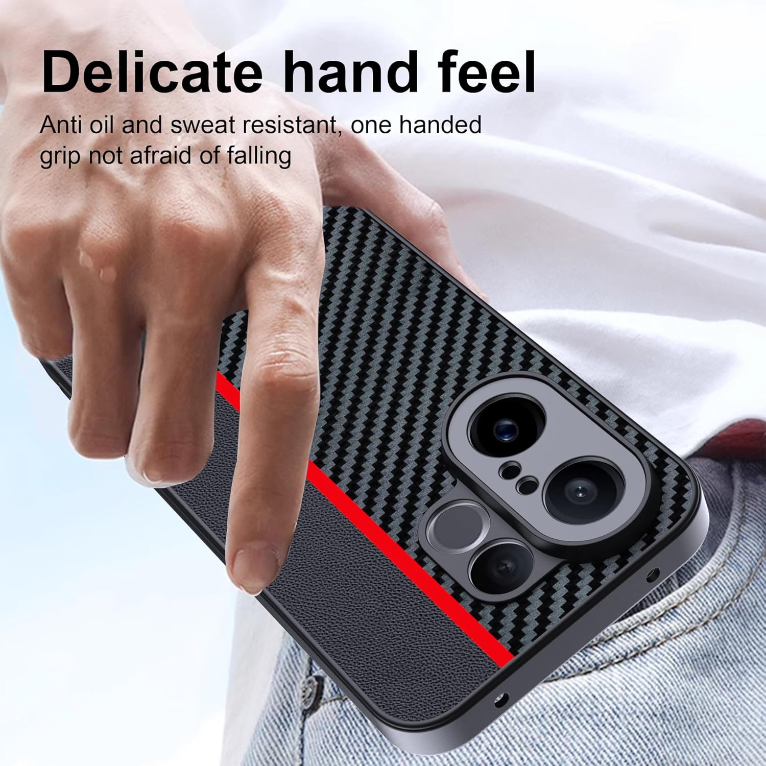 Thumbnail 3 de FDHYFGDY Hülle für Vivo X200 FE – Schutzhülle aus Carbonfaser, wasserdicht & stoßfest (Case Rot/Schwarz)