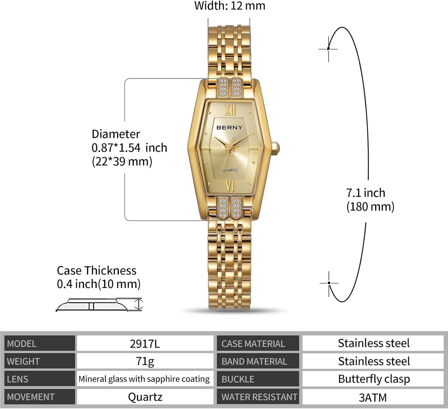 Thumbnail 5 de BERNY Gold Uhr Hexagon Damen Analoguhr