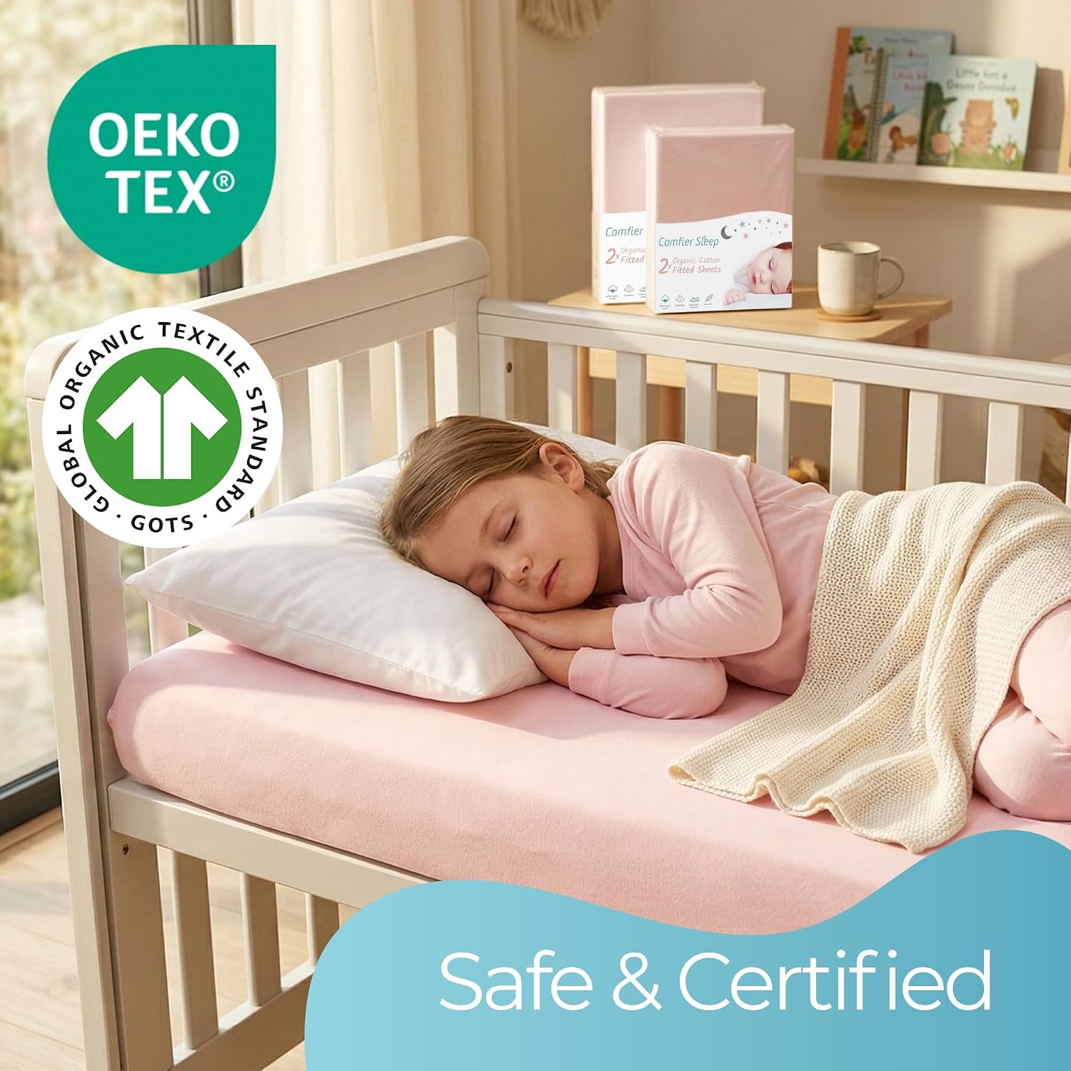 Detalle de Pink Cot Sheets 140 x 70 Fitted – Organic Cotton Cot Bed Sheets (2 Pack)
