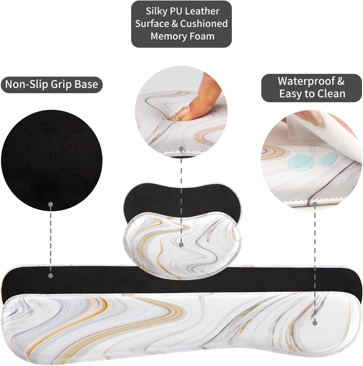 Detalle 2 de QiyI 4-in-1 PU Leather Desk Mat Set with Marble Stripes and Wrist Rests