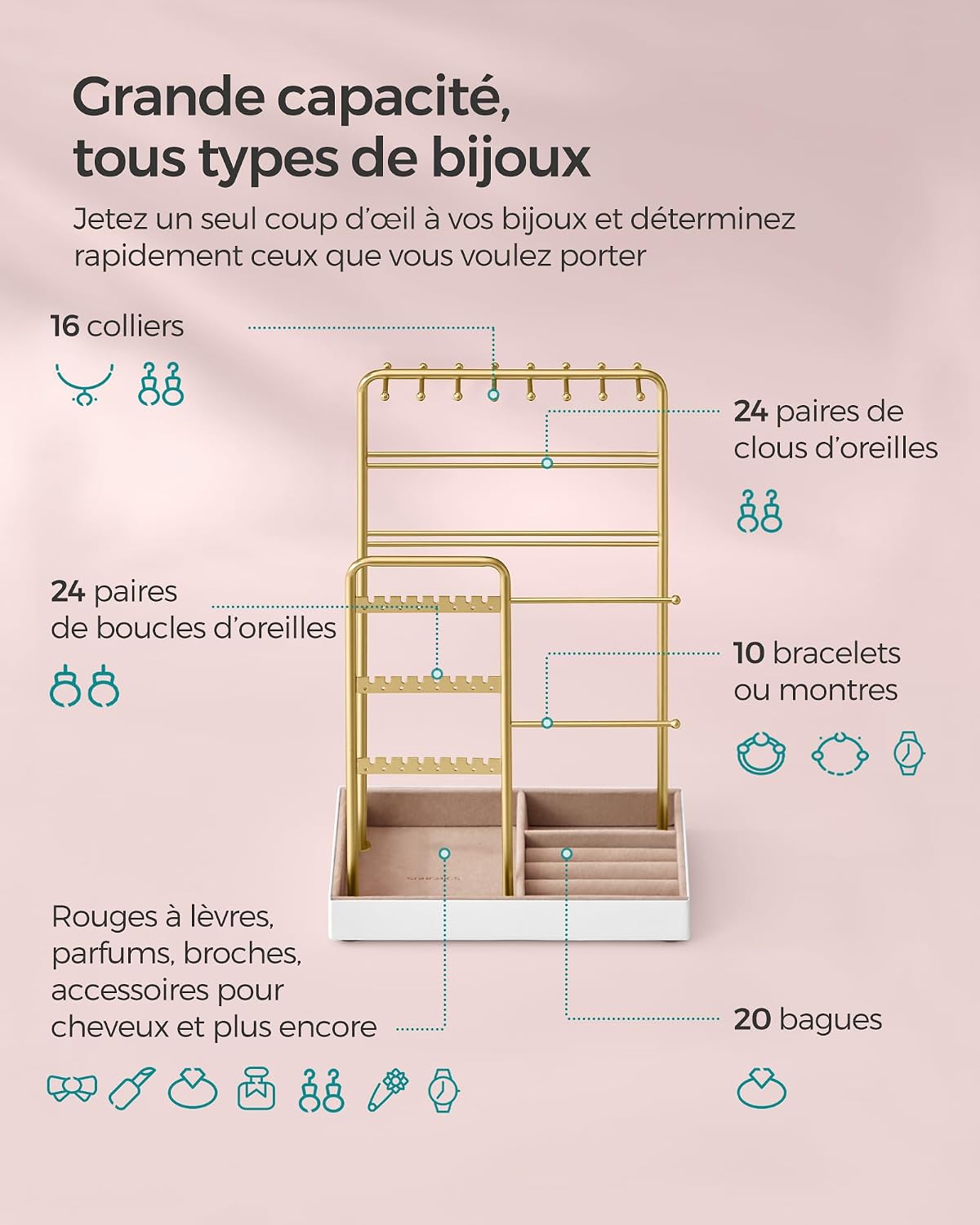 Detalle 2 de SONGMICS JJS021A01 Porte-bijoux 24 paires