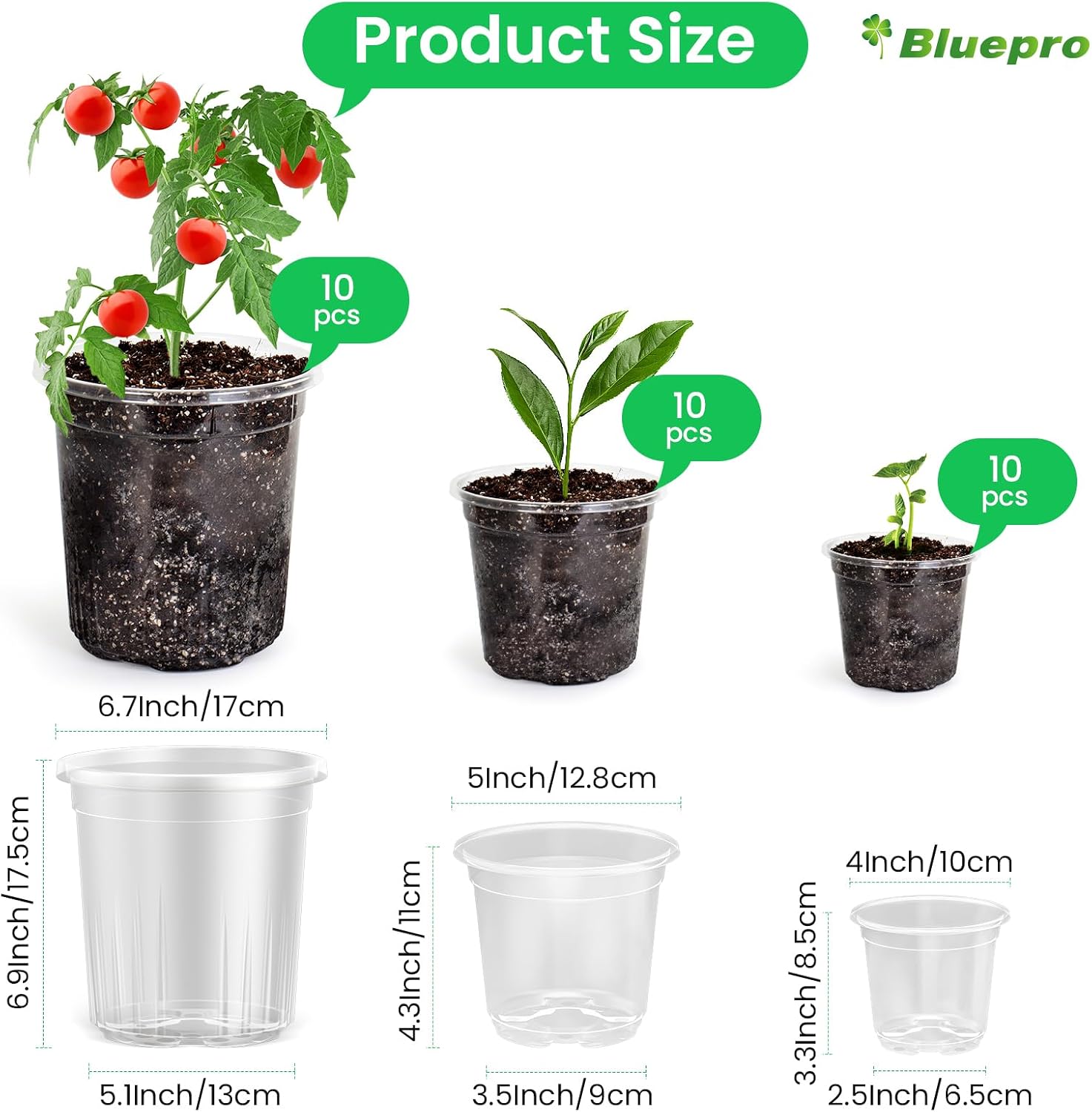 Detalle de Bluepro Clear Nursery Pots, 36-Pack in 3.5-, 4- and 5-Inch Sizes