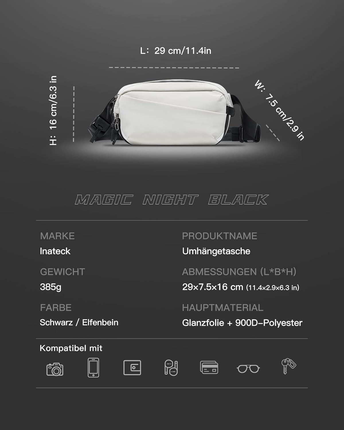 Thumbnail 2 de Inateck Sling Bag X-Pro 3 L Umhängetasche