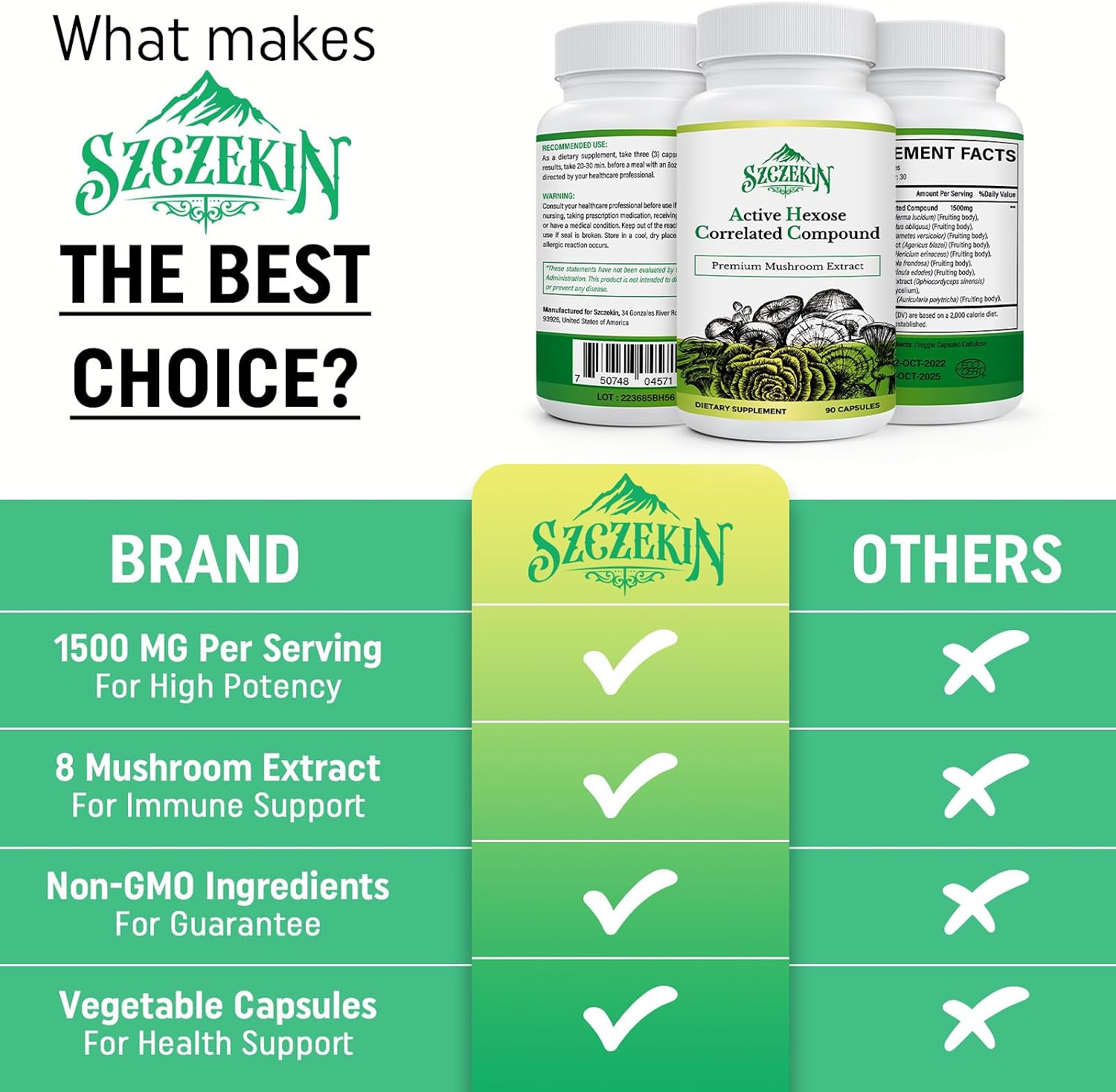 Detalle de SZCZEKIN AHCC Mushroom Supplement 1500 mg