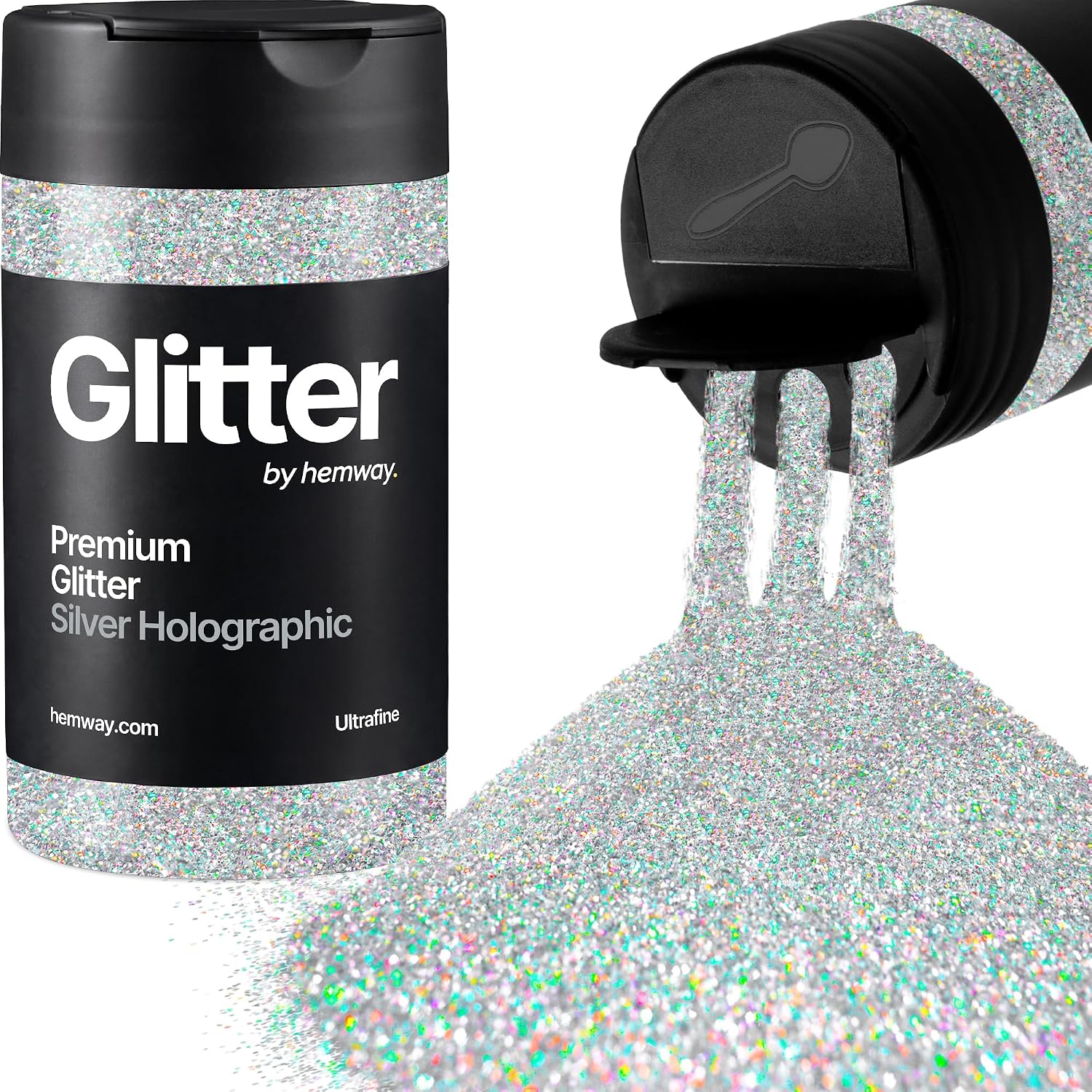 Detalle de Hemway Holographic Silver Glitter Shaker (130g Ultrafine Metallic Flake) for resin, epoxy, crafts & nail art