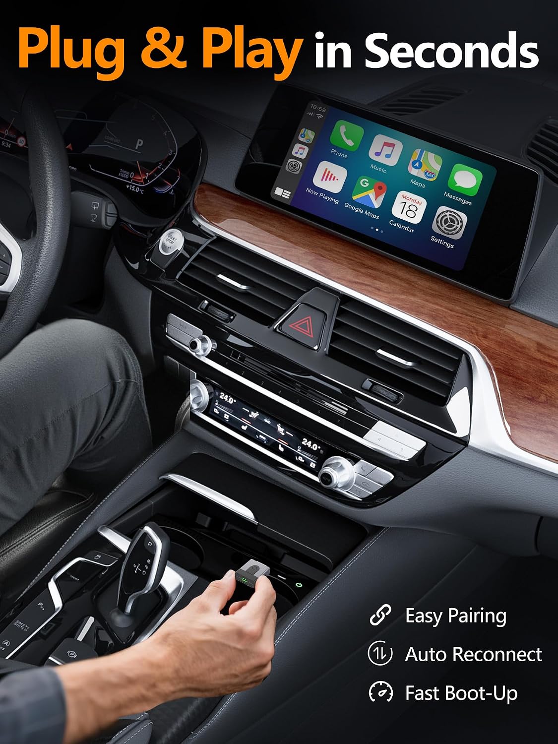 Detalle de ZOUHOE adaptateur CarPlay sans fil 2-en-1 (CarPlay & Android Auto) Plug & Play, design compact