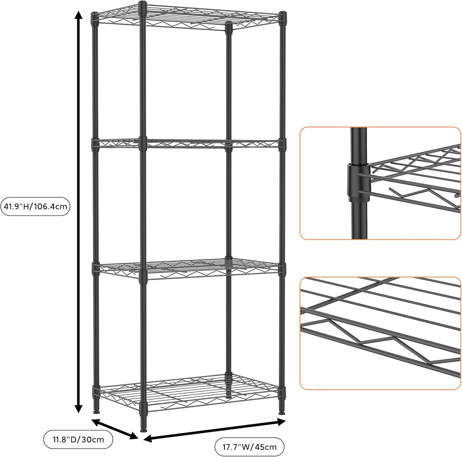 Detalle de M MZG A3045108NK401-EU 4-Tier Black Metal Wire Storage Shelf