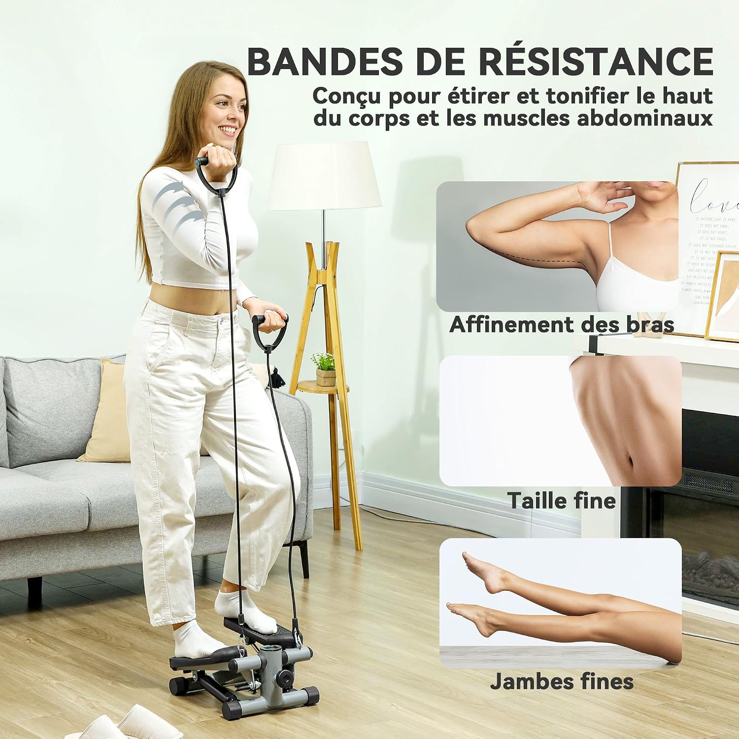 Thumbnail 2 de SPORTNOW A90-371V00GY mini-fitnessstepper met weerstandsbanden en lcd-display