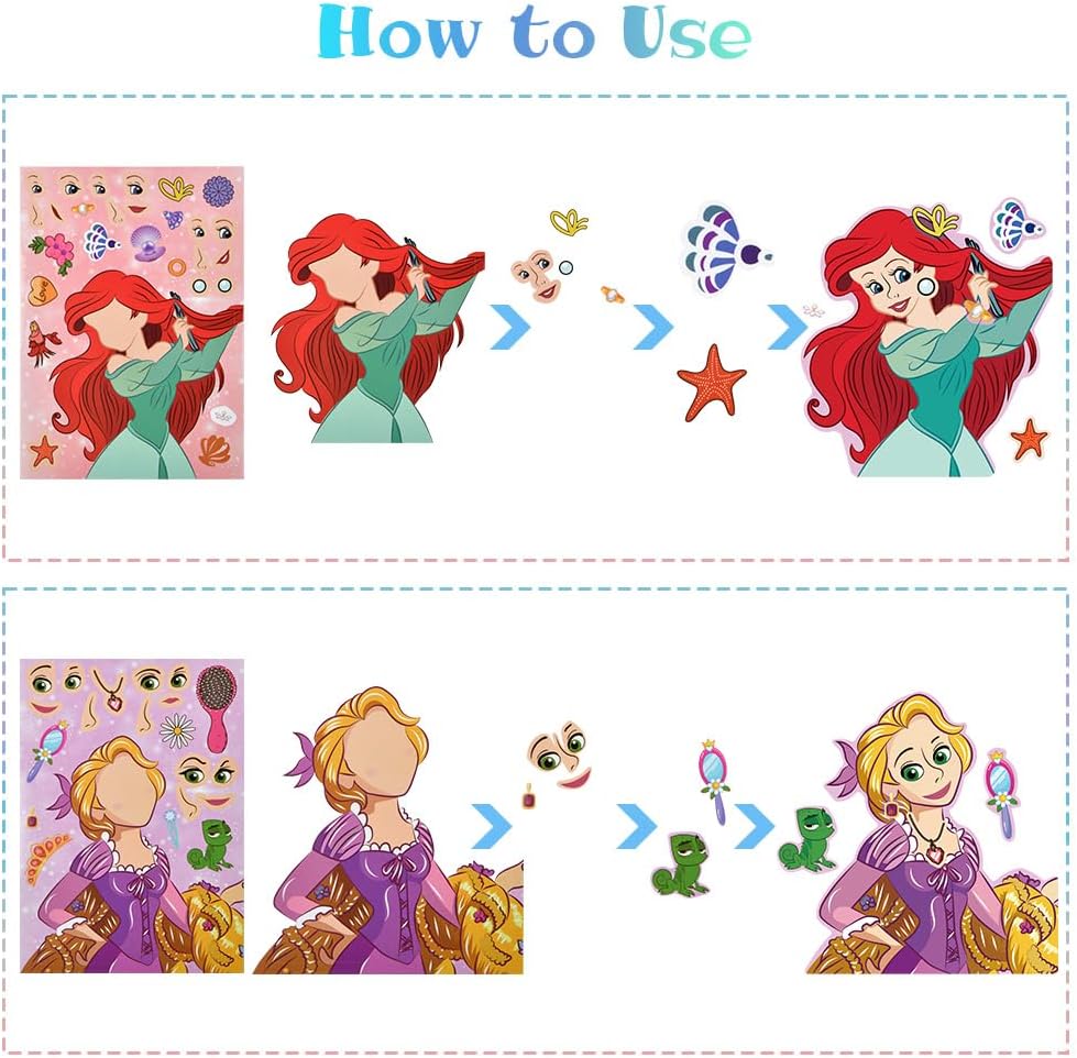 Detalle de OSDUE 32 Pcs Make a Face Sticker Sheets – Princess DIY Stickers for Kids Crafts