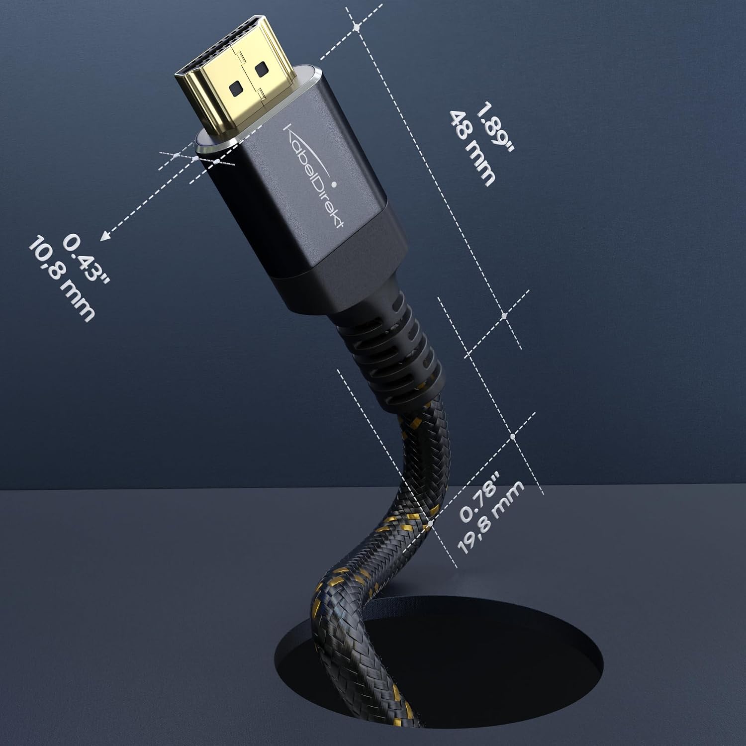 Detalle 2 de KabelDirekt 8K/4K HDMI-2.1 Kabel – 3 m, bruchfeste Metallstecker, Braiding-Ummantelung