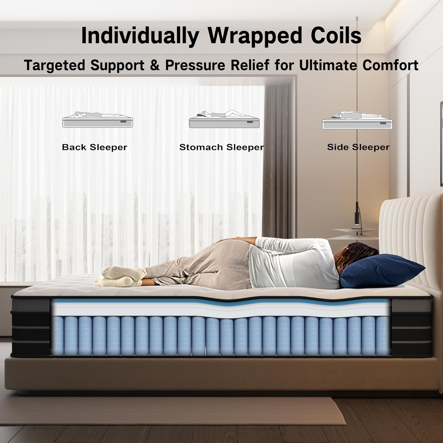 Detalle 2 de CBAEC-RSN Double Mattress 4FT6: 10 inch gel memory foam, 7-zone pocket springs (medium plush/medium firm)