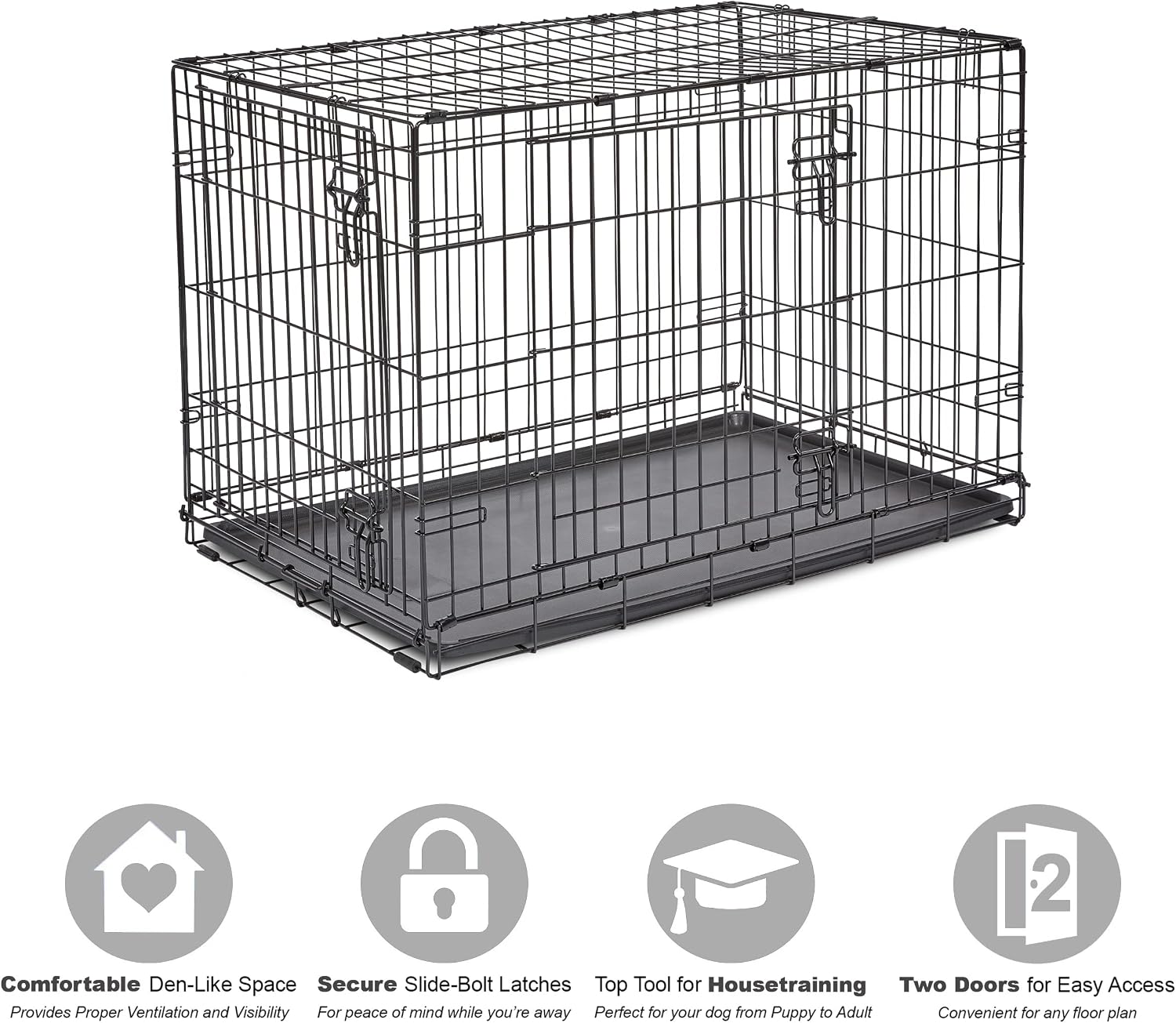 Detalle de New World Double Door Folding Metal Dog Crate (91 cm) with Leak-Proof Pan