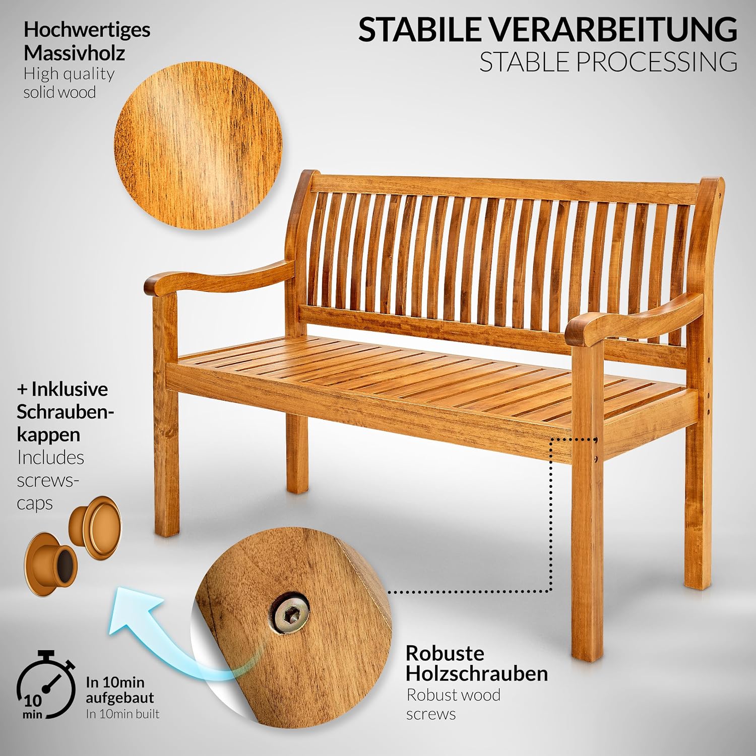 Detalle de tillvex TVGTB06 houten tuinbank 150 cm van massief populierenhout