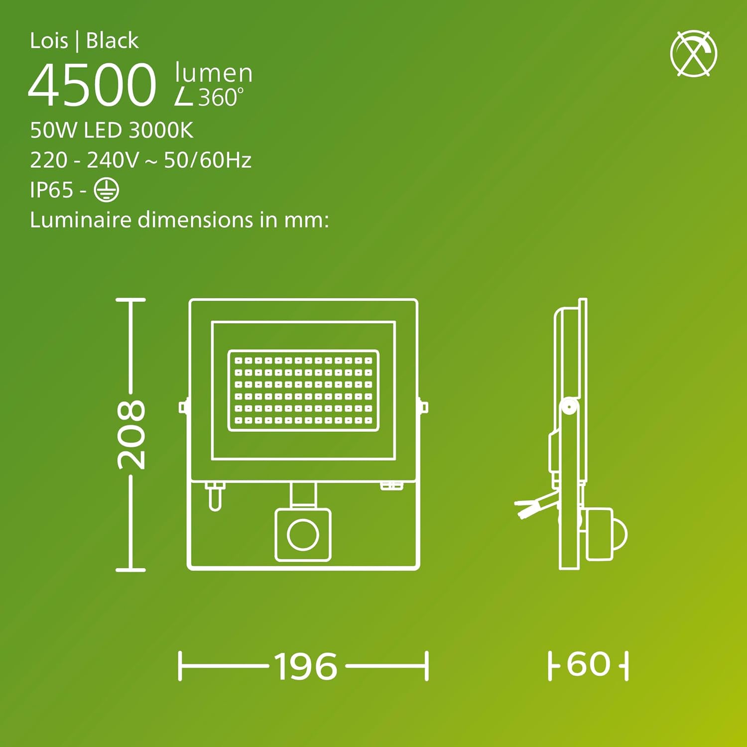 Thumbnail 2 de Philips Lois outdoor floodlight with sensor, 50 W, 3000 K (black) – IP65 security lighting