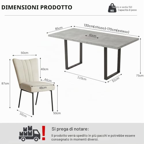 Thumbnail 6 de JIEXI Tavolo da pranzo allungabile [set da 5 pezzi]: tavolo estensibile con sedie in velluto nero