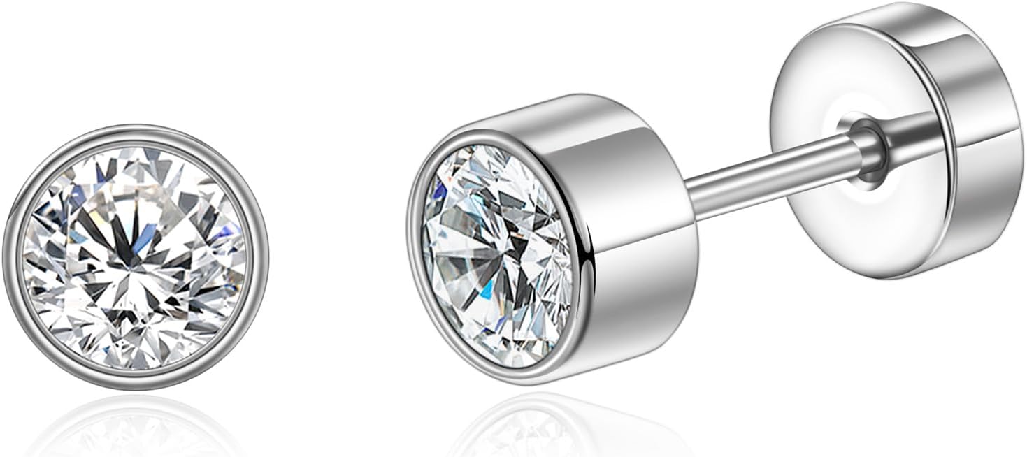 Detalle de Titan Ohrstecker Hypoallergen (G23) mit Schraubverschluss und Zirkonia – 3 mm/4 mm/5 mm