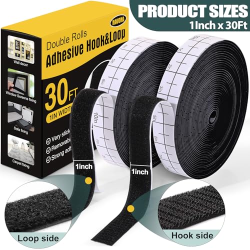 Detalle 2 de Navona 30Ft x 1Inch Hook and Loop Strips with Adhesive – Heavy-Duty Self-Adhesive Tape with Measuring Scale
