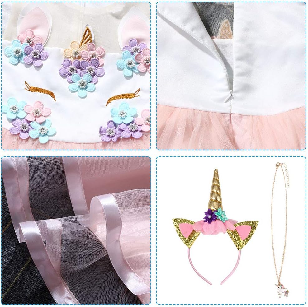 Thumbnail 4 de URAQT Unicorn Costume: Princess Unicorn Dress Set with Necklace and Headband for Kids (Age 3–10)