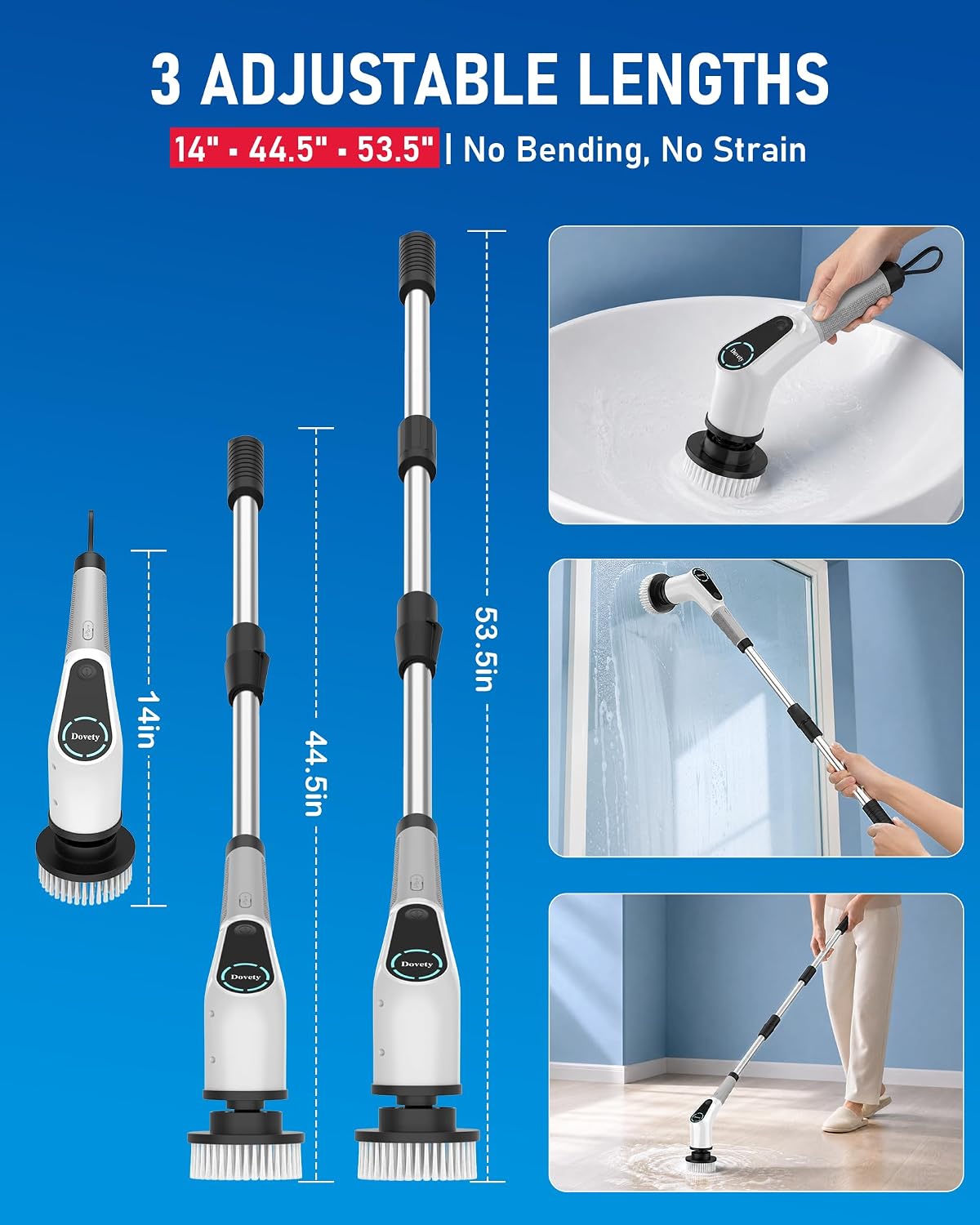 Detalle de Dovety Electric Spin Scrubber: 8-Head Shower Cleaning Power with Extendable Handle