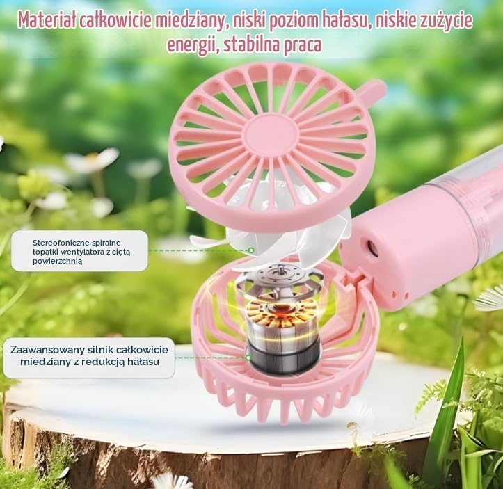 Detalle 1 de JIZZU CZ-B010-1-EU – przenośny wentylator z mgiełką, 4 prędkości, różowy
