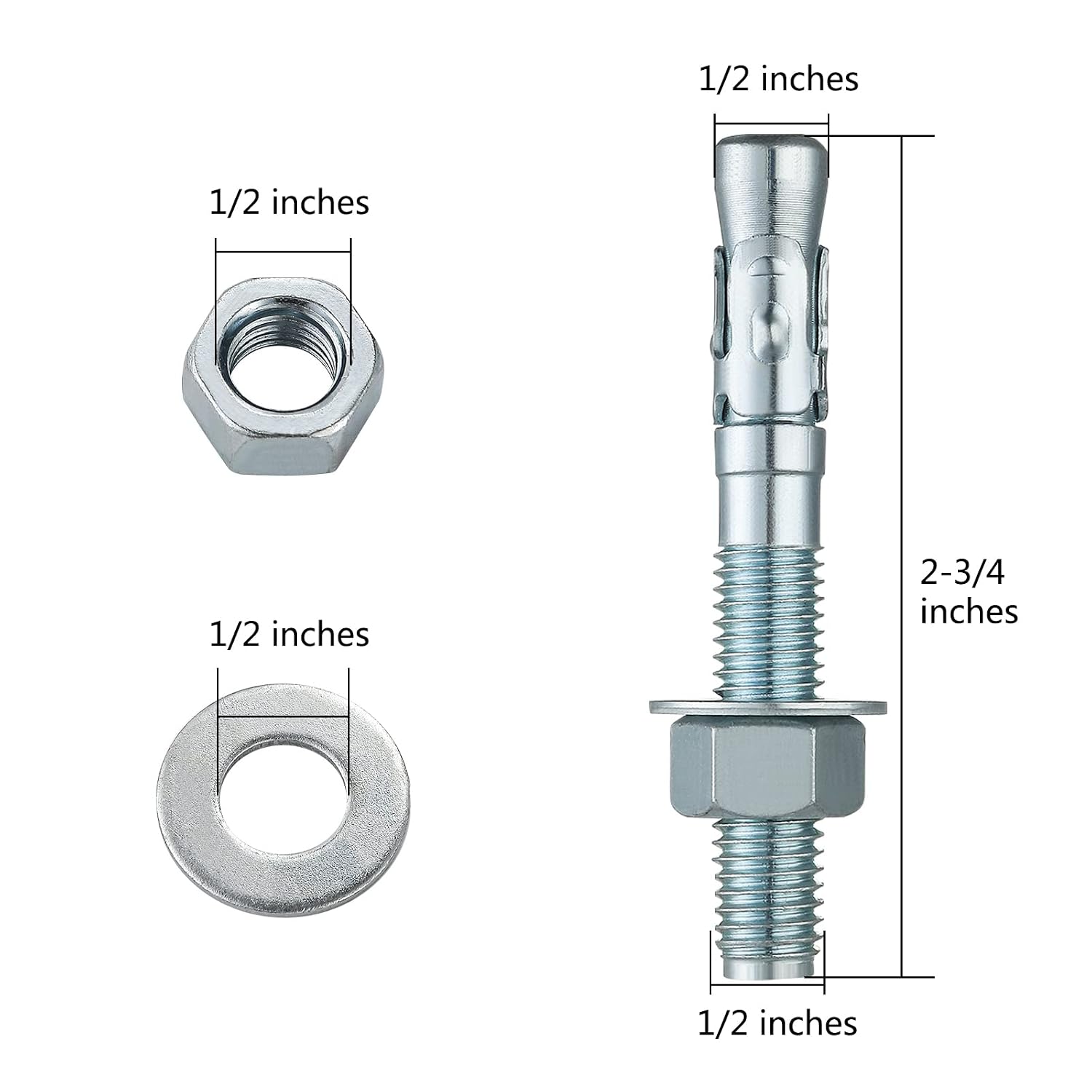 Detalle 2 de Wensilon 1/2*2-3/4 Concrete Wedge Anchors, Zinc-Plated, 30-Pack