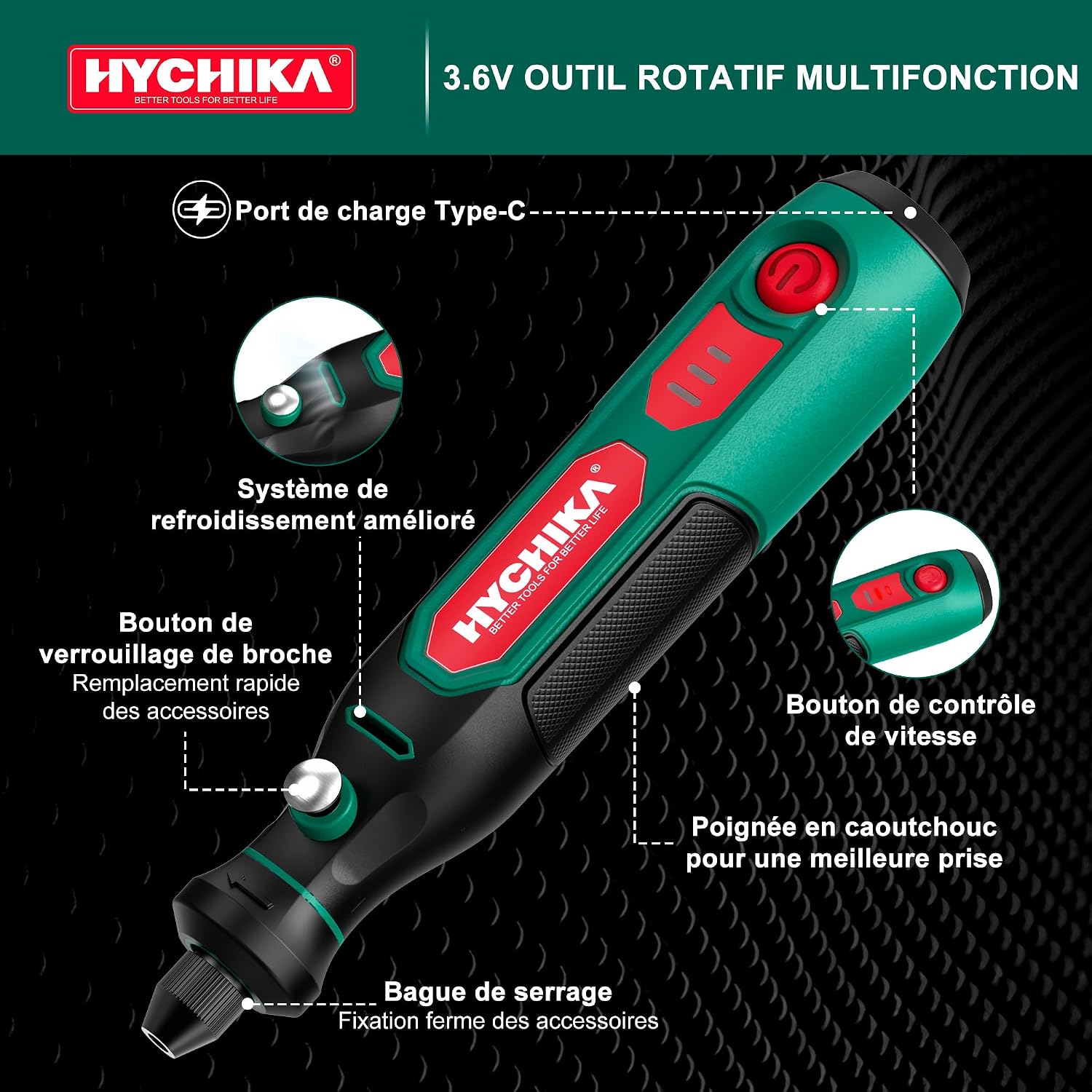 Detalle 2 de HYCHIKA 3.6V Mini outil rotatif 2000mAh