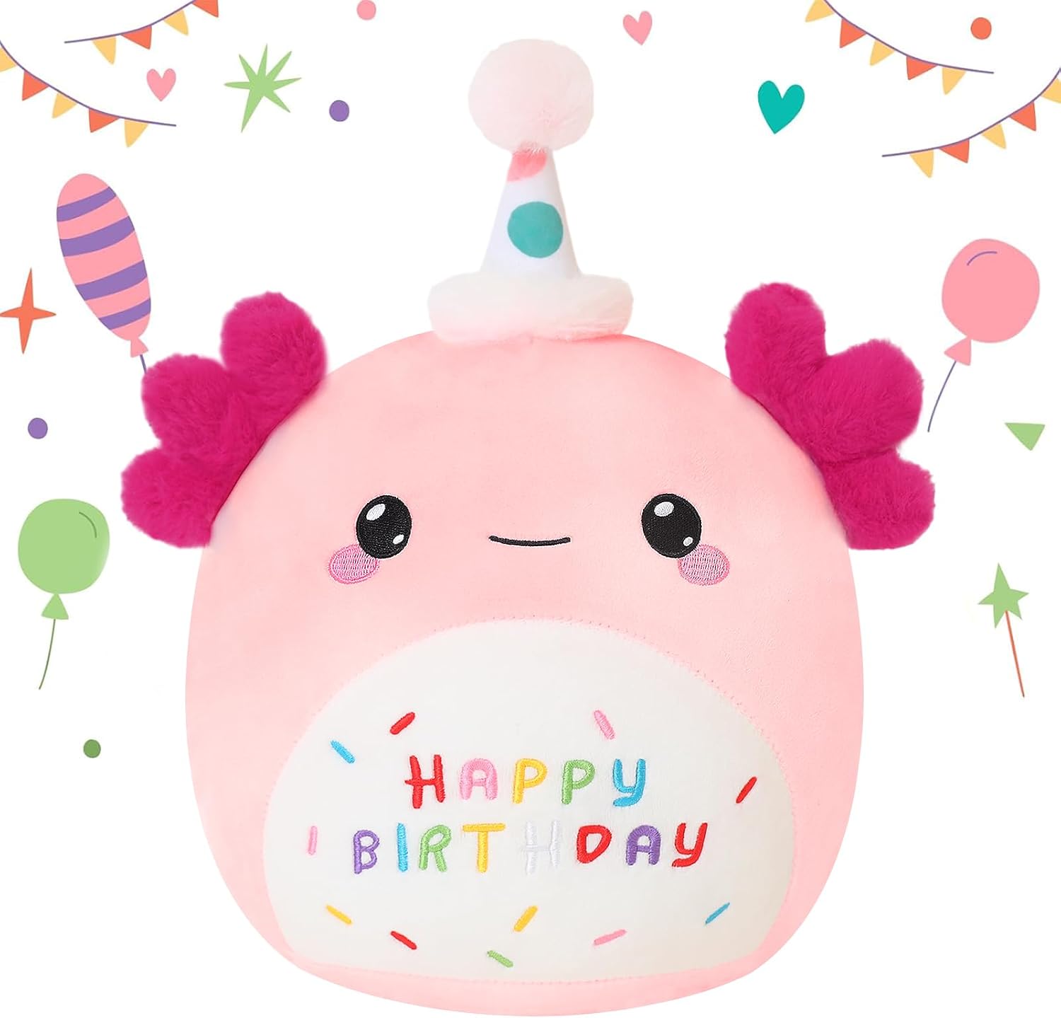 Detalle de SQEQE Happy Birthday Axolotl Plush Pillow (35CM) – soft cuddly birthday gift